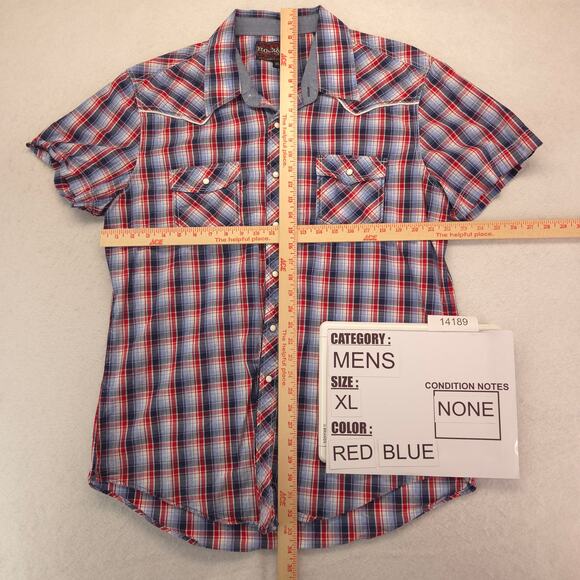 Rock & Roll Cowboy Short Sleeve Button Up T-Shirt Adult Mens Size XL Red Blue - Picture 5 of 9